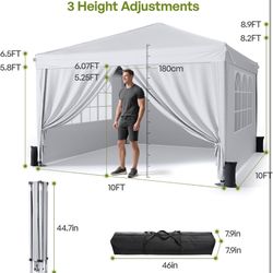 10x10 Pop Up Canopy with Sidewalls, Outdoor Instant Canopy Tent with Carry Bag for Commercial Events, Camping, Backyard Parties - White