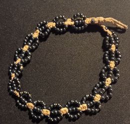 Hemp Choker Necklace with Blue beads