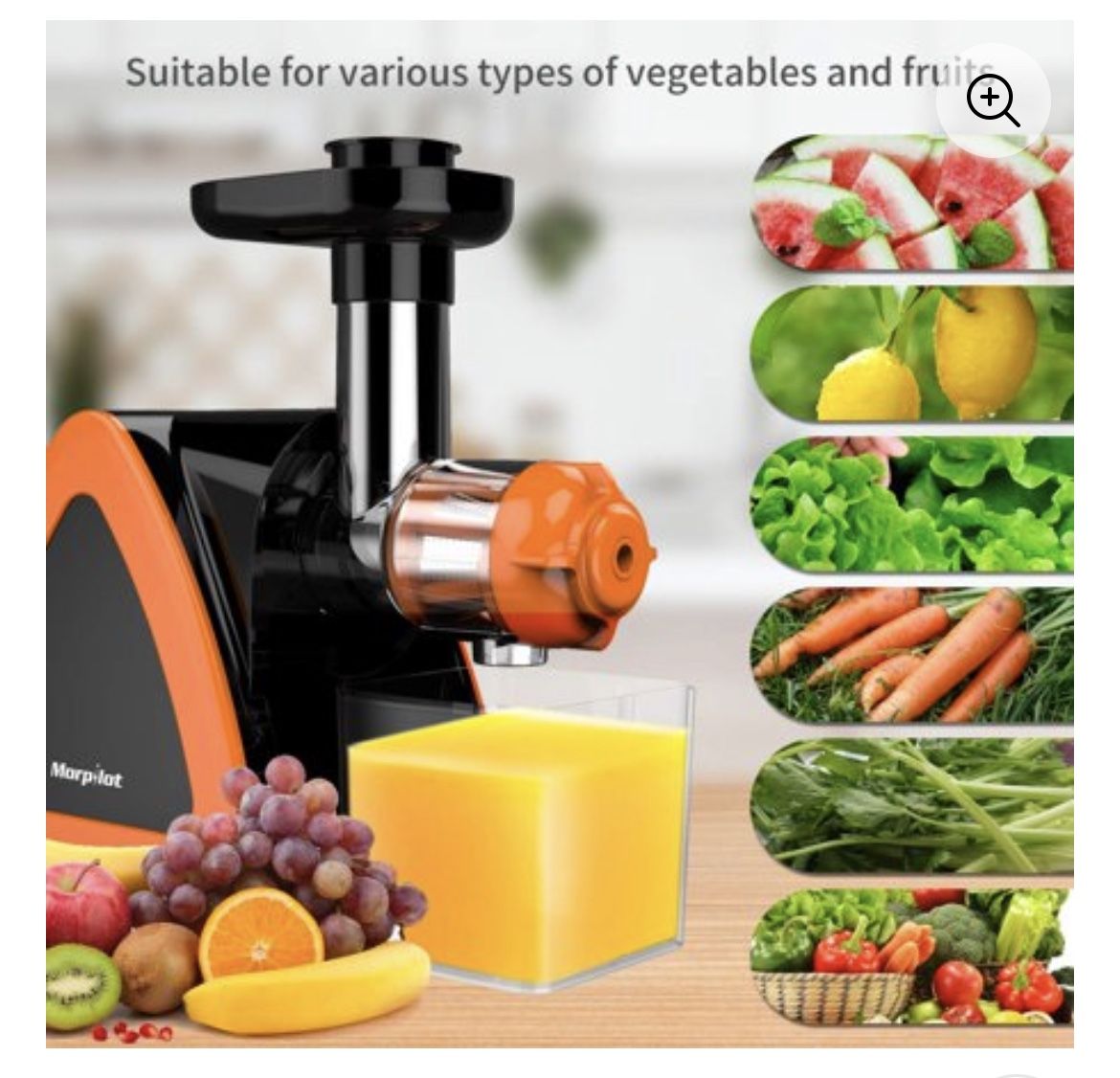 Juicer Machine, Morpilot Slow Masticating Juicer, Reverse Function, Cold Press Juicer Machine, Easy to Clean with Brush for High Nutrient Fruit & Vege