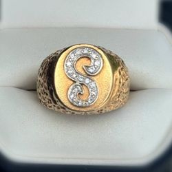 Jewelry 14k solid yellow nugget gold ring S diamonds 0.15CTW size 8