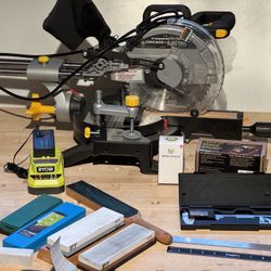 Miter Saw, Sharpening Tools And Measuring Tools