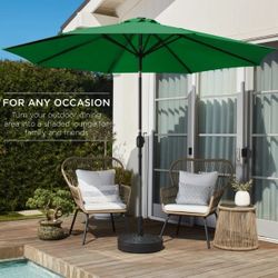 8 Ft. Tall Outdoor Tilting Patio Umbrella, Market Umbrella, Tilt Push Button, Crank Handle, Green 10 Ft. Canopy 