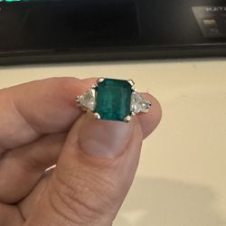 Engagement Ring - Emerald And Diamond In 14k White Gold
