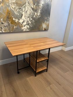 17-55” Foldable Drop Leaf Dining Table with Storage Shelves- Expandable Table