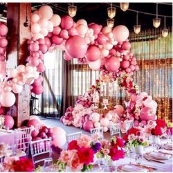 Pink Balloons Garland Kit Macaron Hot Pink Rose Gold Foil Balloons 124PCS