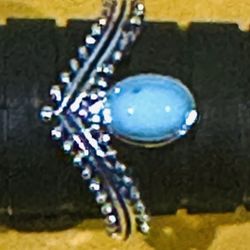 Beautiful Larimar Natural Stone On Sterling Silver Size 6