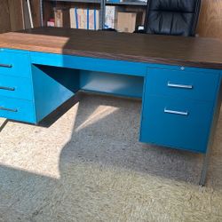 Vintage All-Steel Tanker Desk - Very Good Condition! Turquoise 