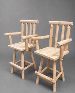 Newly Assembled Unfinished Wood Construction Outdoor Barstool Log Cabin Style Bar Height Stool