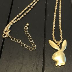 16.5 inch Gold Tone Stainless Italian Rope Necklace With Playboy Bunny Charm