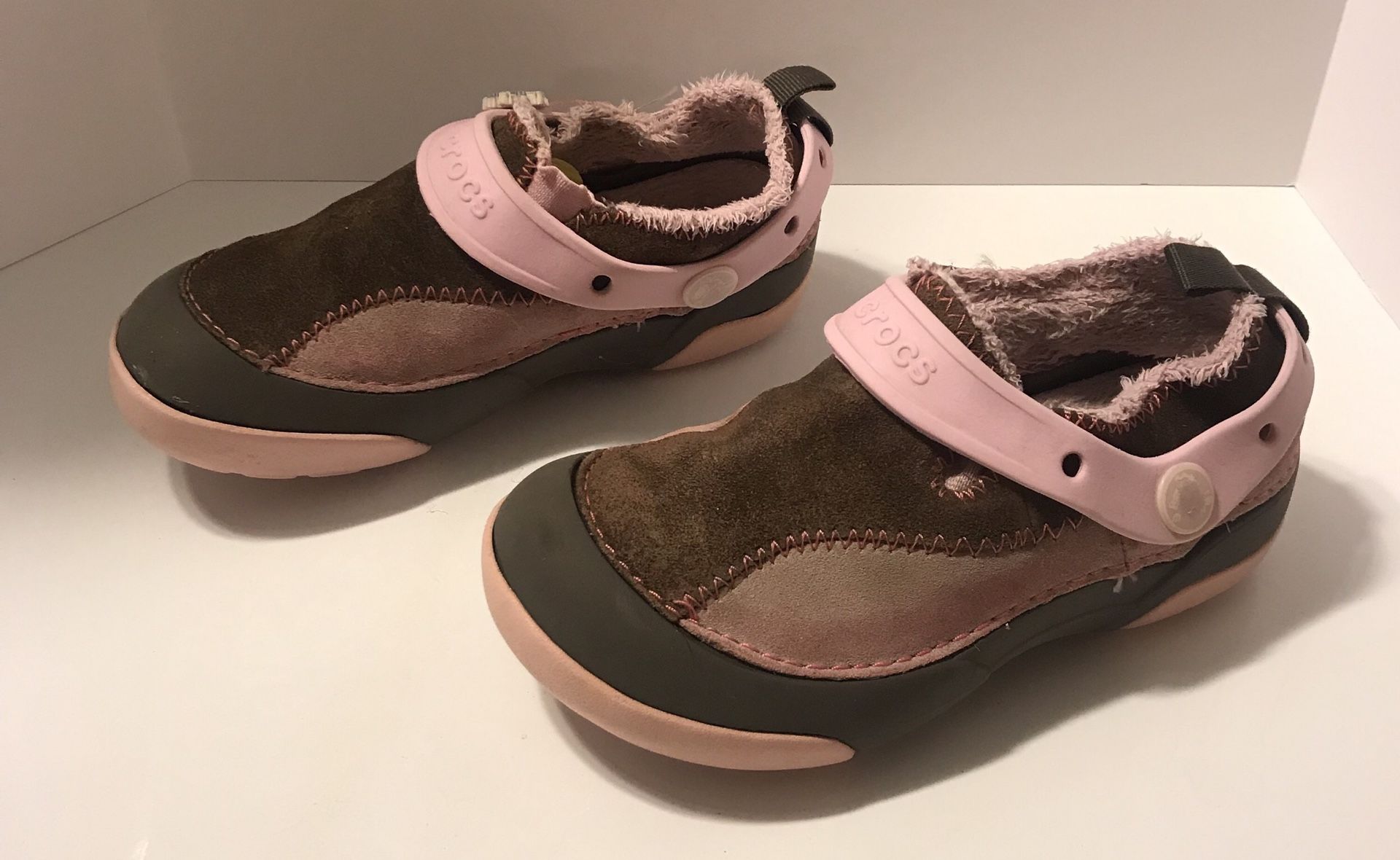 Crocs Pink and Brown size 12 Girls!