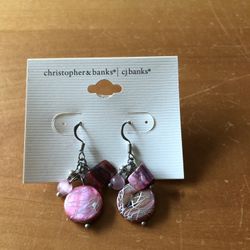 Christopher & Banks Burgundy Beaded Dangle Earrings - NEW