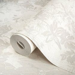 White Elegant Embossed Leaf Pattern Wallpaper, 3D Textured Floral Plants Botanic Wall Paper