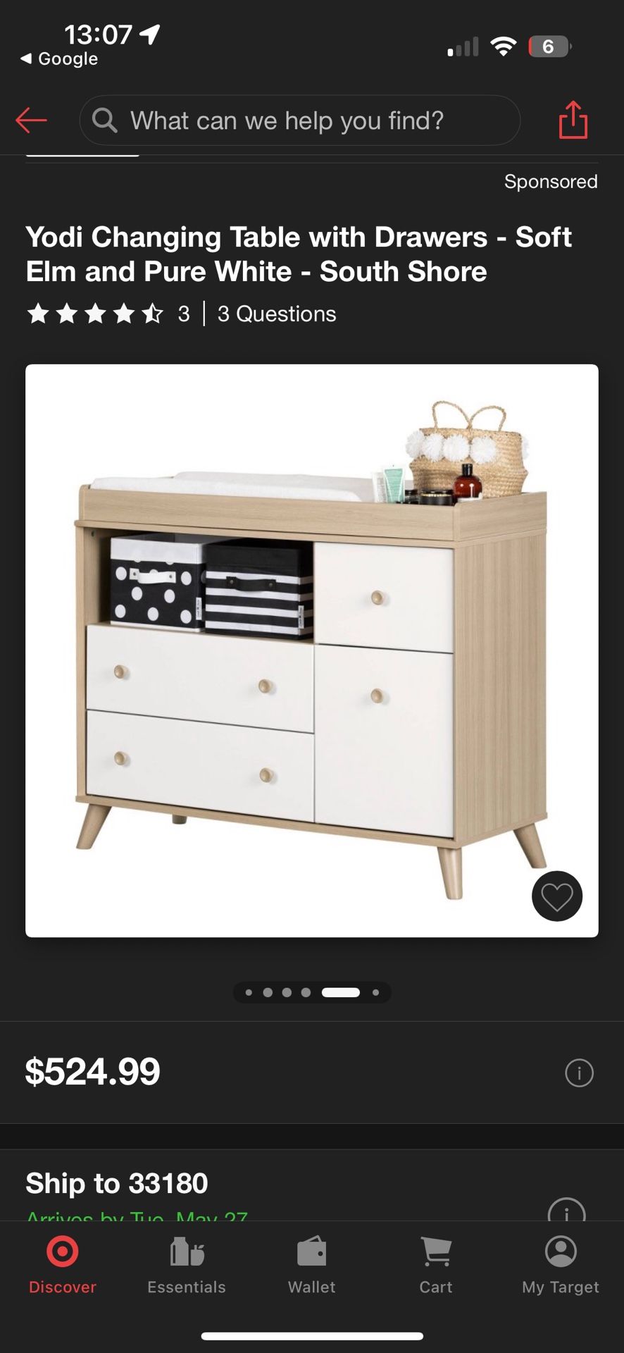 Changing Table with Drawers-Soft Elm and Pure White