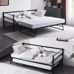 Day Bed Frame with Mattress and Cover Set