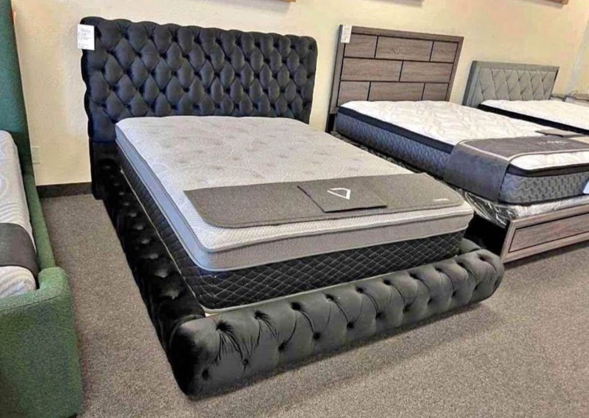 Queen Bed Frame In Black Velvet
