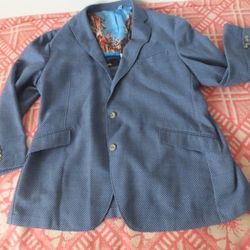 Robert Graham Two Button Blazer Blue Tailored Wool cotton Sport Coat Jacket 48