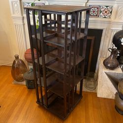 Antique Style Revolving Bookcase / Rotating Wood Display Shelf on Casters
