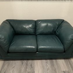 Hunter Green Leather Loveseat Sofa