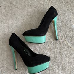 Black and Turquoise High Heels