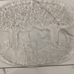 Large Vintage Kosta Boda Sweden Woodland Themed Art Glass Platter