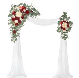 WEIERYUE Artificial Wedding Arch Flowers Kit(Pack Of 3),2Pcs Artificial Flower Arch Decor,1Pcs Sheer Drape For Wedding Ceremony Arbor For WeddingCerem