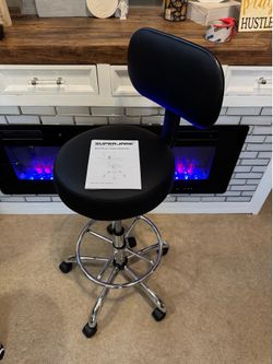 BRAND NEW**Black Rolling Stool with Backrest and Footring