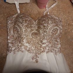 Prom White And Gold Dress