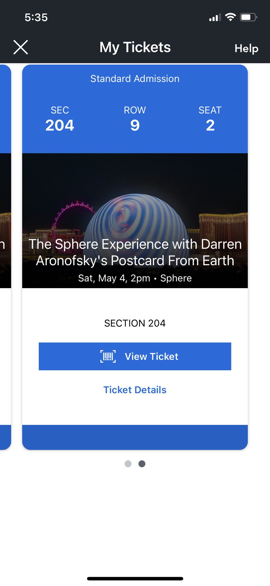 Las Vegas Sphere 2 Tickets