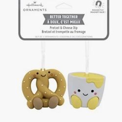 Hallmark Better Together Pretzel and Cheese Dip Magnetic Christmas Ornament Set New