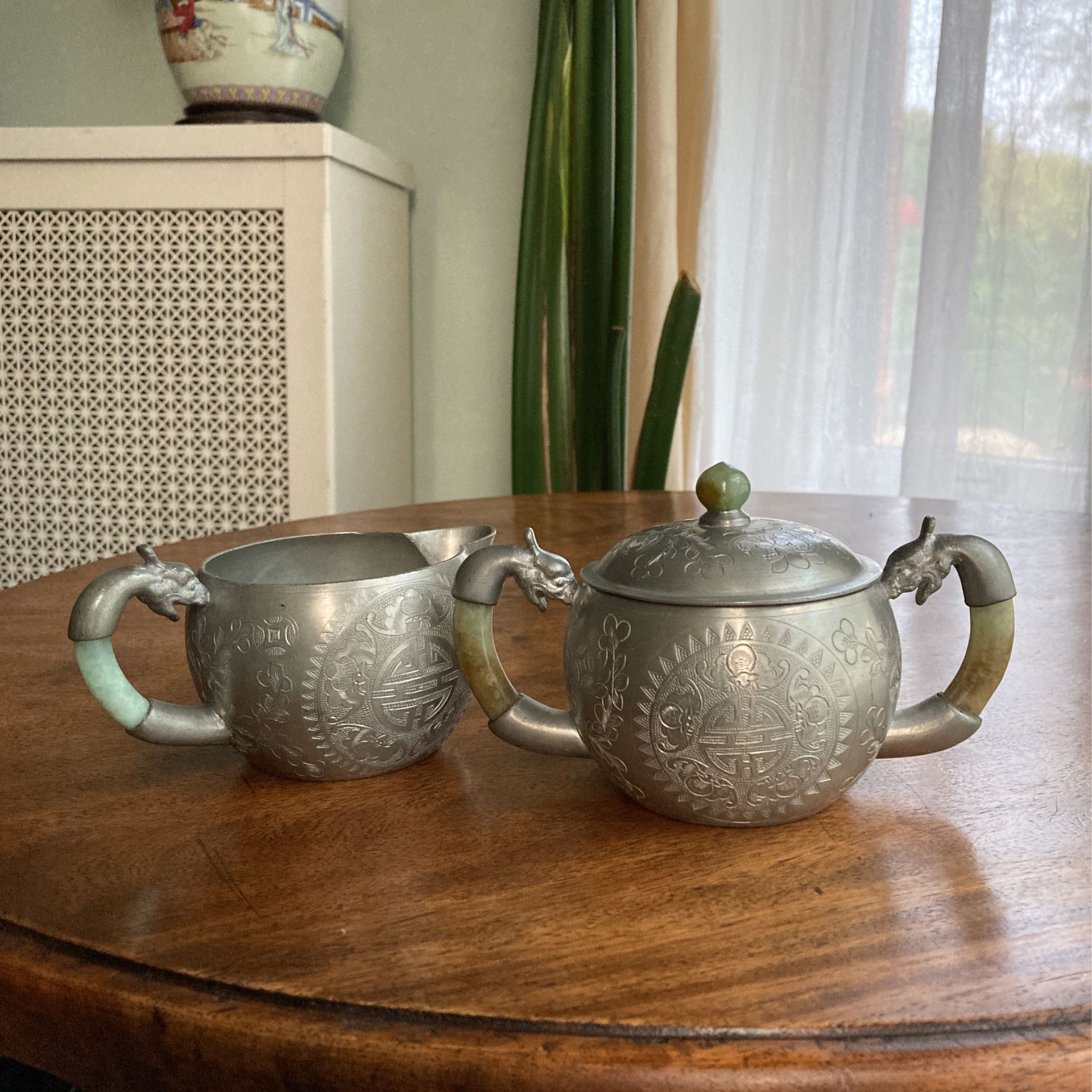 Antique Chinese Pewter Tea Set