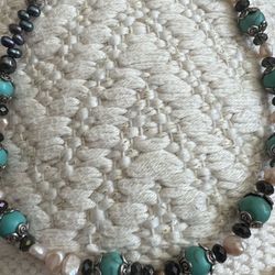 Fresh Water Pearl & Turquoise  Choker Necklace