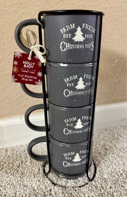 Holly & Joy 4-Piece Stacking Christmas Mug Set