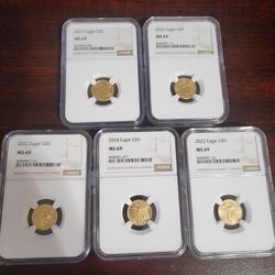 5- 1/10th Oz Gold $5 Eagles NGC MS69