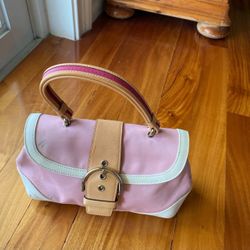 Coach Hampton Canvas Pink Leather Buckle Soho Shoulder Bag With Silver Hardware
