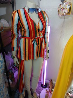 Multicolor Striped Wrap Top Long Sleeve