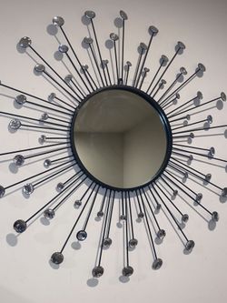 Sunburst Wall Mirror With Clear Gem Accents 34" in Diameter