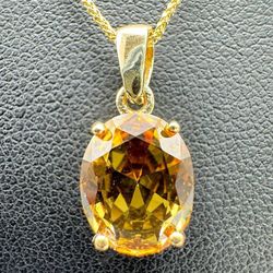 14k 2.5Ct Oval Citrine stone pendant/ charm& 22” chain Necklace