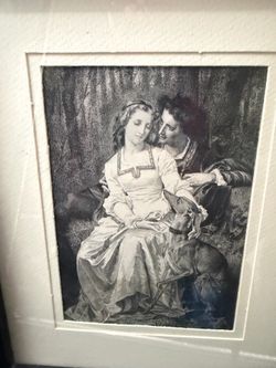 Beautiful Black And White Matted Print.  “Under The Linden Tree”.
