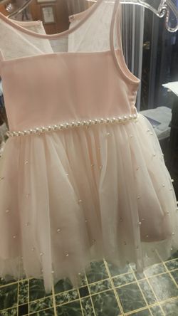 Little Girls Rose Pink Pearl Band Chiffon Dress Size 5