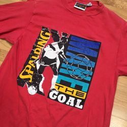 Vintage 90s Spalding Ball Make The Goal Soccer Futbol Retro T Shirt 80s Small