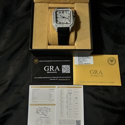 Moissanite black leather band Cartier