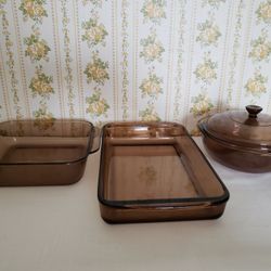 3 Piece Amber Pyrex Glass Baking Serving Set