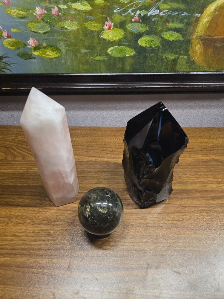 3 Riki Stones Rose Quartz Obsidian Tourmaline Stones