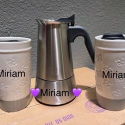 Cafetera Espresso ☕️ Y 2 Vasos Térmicos De Cerámica De Marbella 