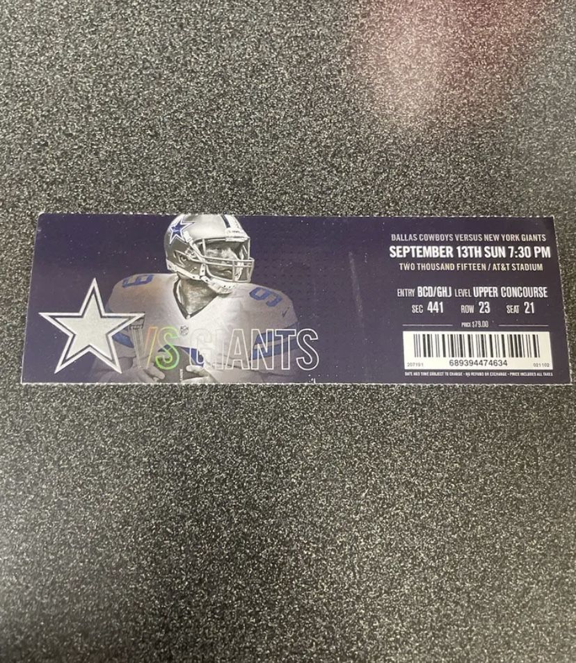 Dallas Cowboys Vs Giants Opening Day Season Ticket Last Romp Home TD 9/13/2015