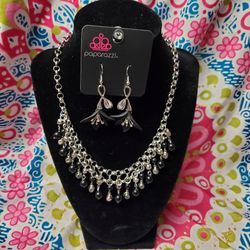 Paparazzi Silver & Black Bead Necklace and Earring Set