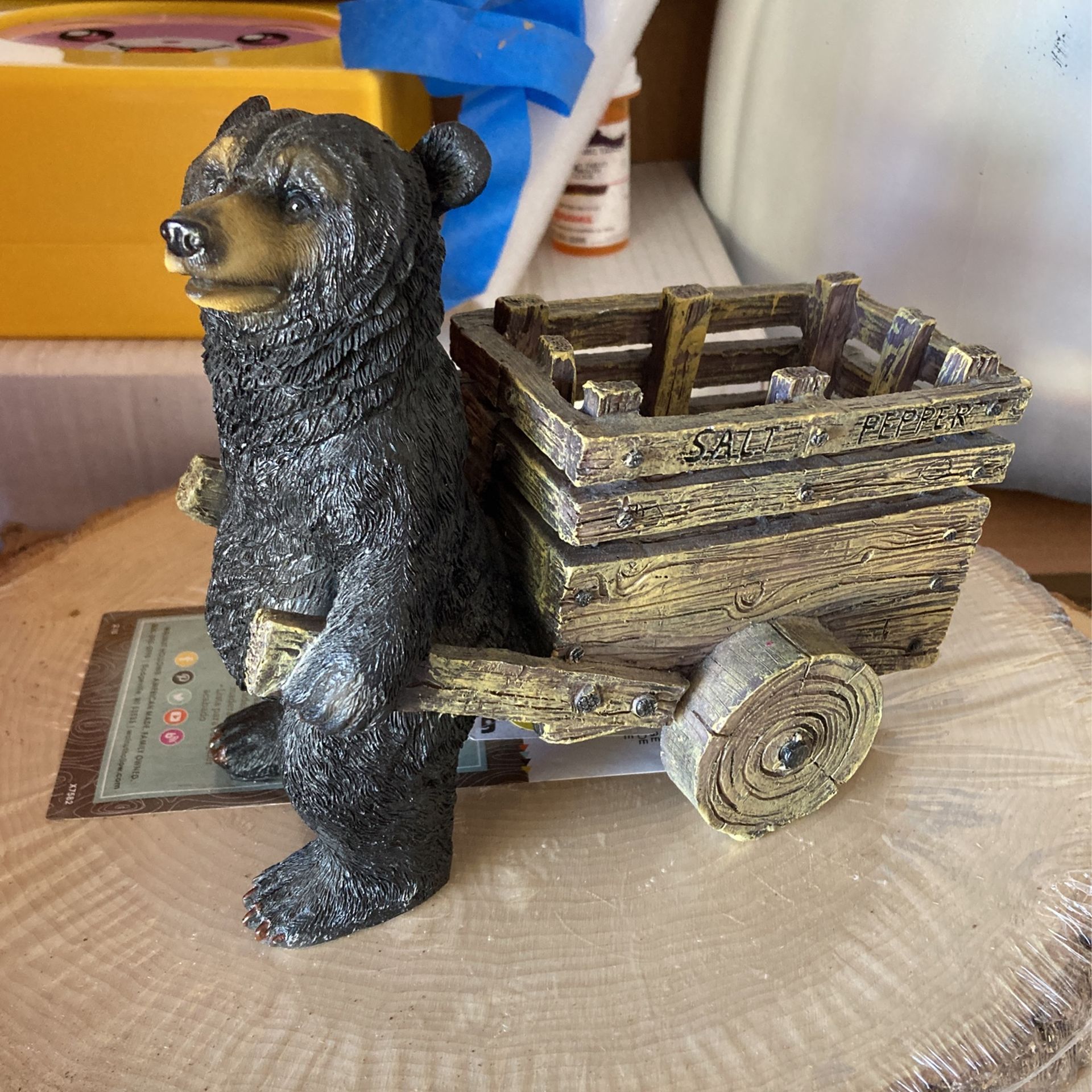 Salt And Pepper Bear Wagon Figurine