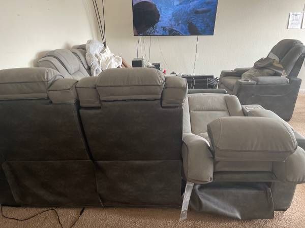 Power Leather Reclining 3 Piece Living Room Set BRAND NEW