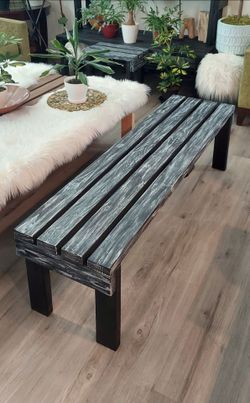 🌱Solid Wood Bench/Coffee Table ::: 17"H X 60"W X 16"D (3 Planks) ::: Distressed Black/Silver Drop