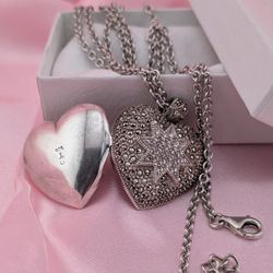 RARE JUDITH JACK Sterling Silver Marcasite & CZ Large Heart Locket 